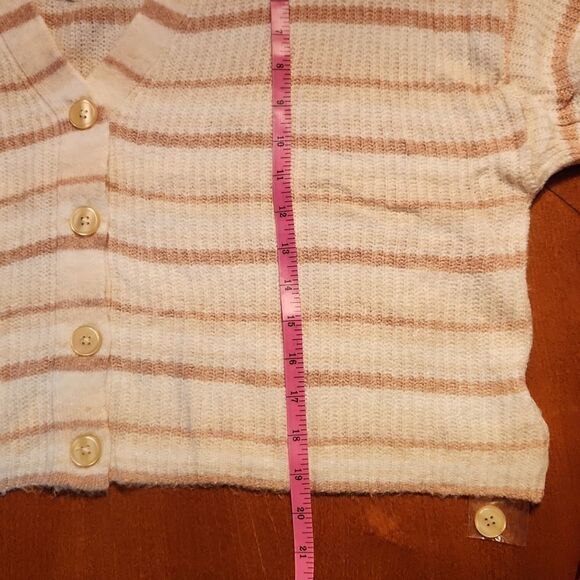 American Eagle Oversized Cropped Bell Sleeve Cardigan Medium, White Pink Stripes - Picture 4 of 10